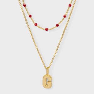 14K Gold Dipped Beaded Initial Necklace Set 2pc - A New Day™ Gold/Marron - 1 of 4
