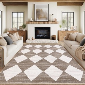 Machine Washable Checkered Rug - Non-Slip, Stain-Resistant, No-Shedding for Dining, Living Room, Bedroom - Easy Clean High Traffic Area Rug - 1 of 4