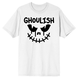 Kids Halloween Ghoulish Face Youth White Short Sleeve Crew Neck Tee - 1 of 3