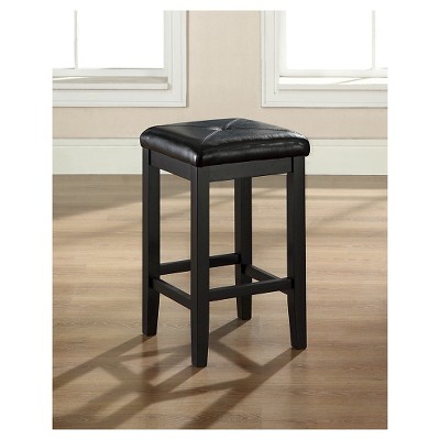 Elegant Backless Black Leather Wood Counter Stool, Set of 2