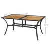 Rectangular Patio Table with Umbrella Hole, Faux Wood Rectangle Outdoor Dining Table for 6 People for Garden - 3 of 4