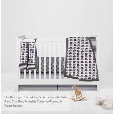 Bacati - Elephants White/Gray 4 pc Crib Bedding Set with Diaper Caddy