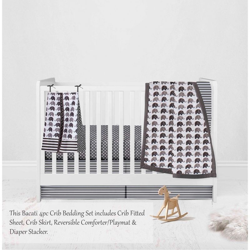 Bacati - Elephants White/Gray 4 pc Crib Bedding Set with Diaper Caddy, 3 of 10