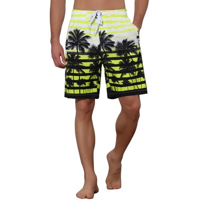 Lars Amadeus Men's Color Block Tropical Trees Printed Striped Beach Shorts 2 Pack Yellow 36 — фото 4