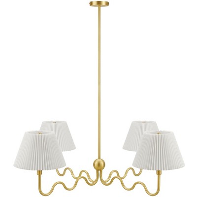 Modway Wave Squiggle 4-Light Pendant Light – Brass Modern Ceiling Fixture with Curved Arms and Artistic Mid-Century Style