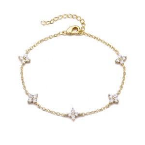 Adornia 14k Yellow Gold Plated CZ Flower Station Bracelet - 1 of 4