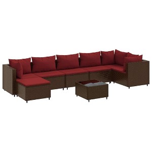 vidaXL Patio Lounge Set - Sectional Sofa, 8 Piece, Brown Poly Rattan, Cushions, Tempered Glass Tabletop, Modular Garden Furniture - 1 of 4