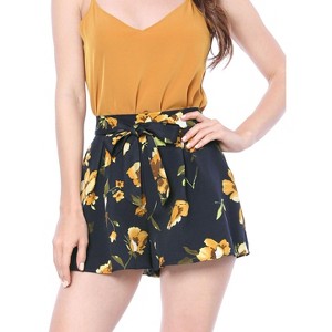 Allegra K Women's Elastic Waist Floral Print Summer Boho Beach Shorts - 1 of 4