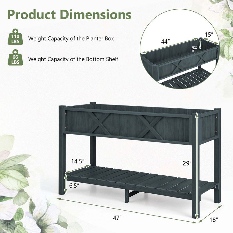Costway HIPS Raised Garden Bed Poly Wood Elevated Planter Box with Legs, Storage Shelf Blue/Coffee/Black, 3 of 11