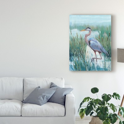 Tim Otoole Marsh Heron II Light Blue and Green Canvas Art
