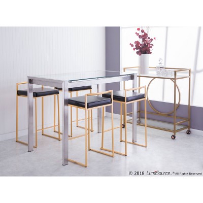 Fuji 31" Modern Black Leather & Metal Counter Barstool - Set of 2