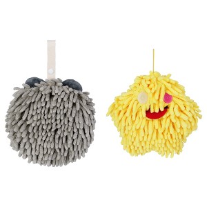 REGALWOVEN Soft Absorbent Chenille Decorative Hanging Ball Hand Towels 2 Pcs - 1 of 4