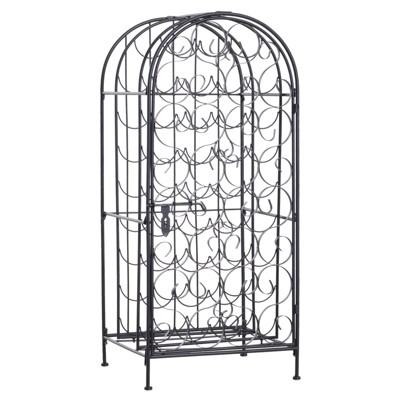 VYNXARIA 35-Bottle Wrought Iron Wine Racks, Lockable Cabinet with Elegant Scrollwork - Black