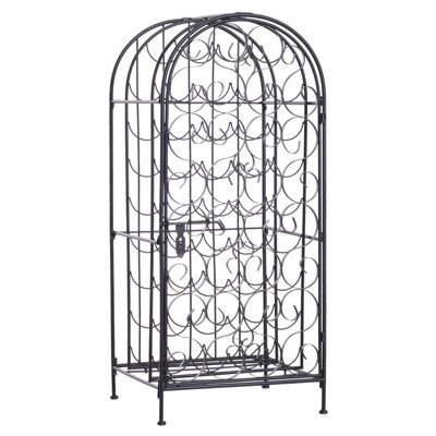 HOMCOM 35 Bottle Wrought Iron Wine Rack Jail with Lock - Black