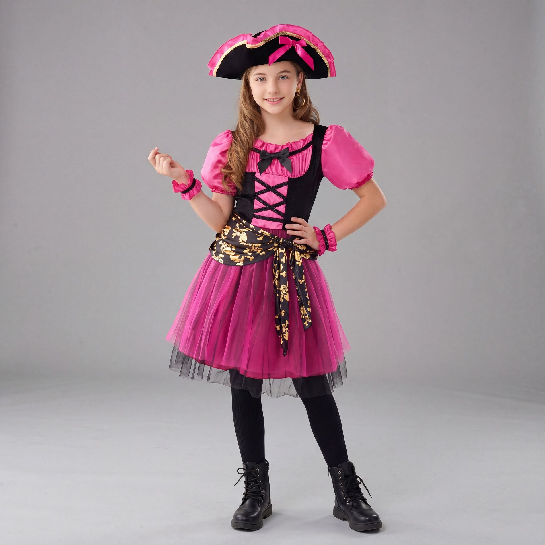 Joyfy Girls' Halloween Costume, Toddler Pirate Costume, Magenta Pirate Dress for Kids Halloween Themed Cosplay Party, Halloween outdoor party