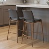 HomeRoots Set of Two 29" Dark Gray and Walnut Faux Leather and Steel Low Back Counter Height Bar Chairs - 2 of 4