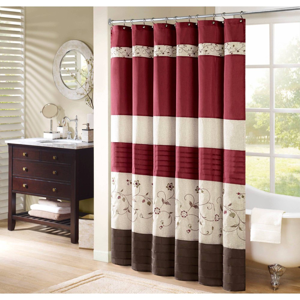 Photos - Shower Curtain 54"x78" Monroe Embroidered Floral  Red - Madison Park