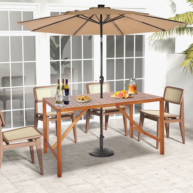 Costway Patio Rectangle Acacia Wood Dining Table Spacious Slatted Top Up to 6 Outdoor, 2 of 10
