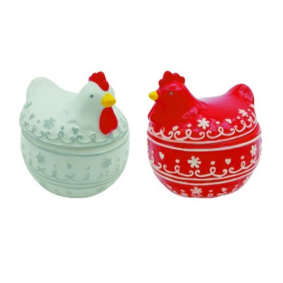 Transpac Small Ceramic Patterned Chicken Container w/Lid Home Decorations Spring