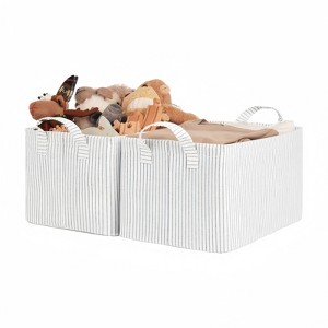 WeThinkStorage Set of 2 Striped Decorative Fabric Storage Bins Capacity - 1 of 4