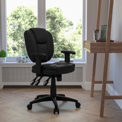 Contemporary Black LeatherSoft Swivel Task Chair with Adjustable Arms