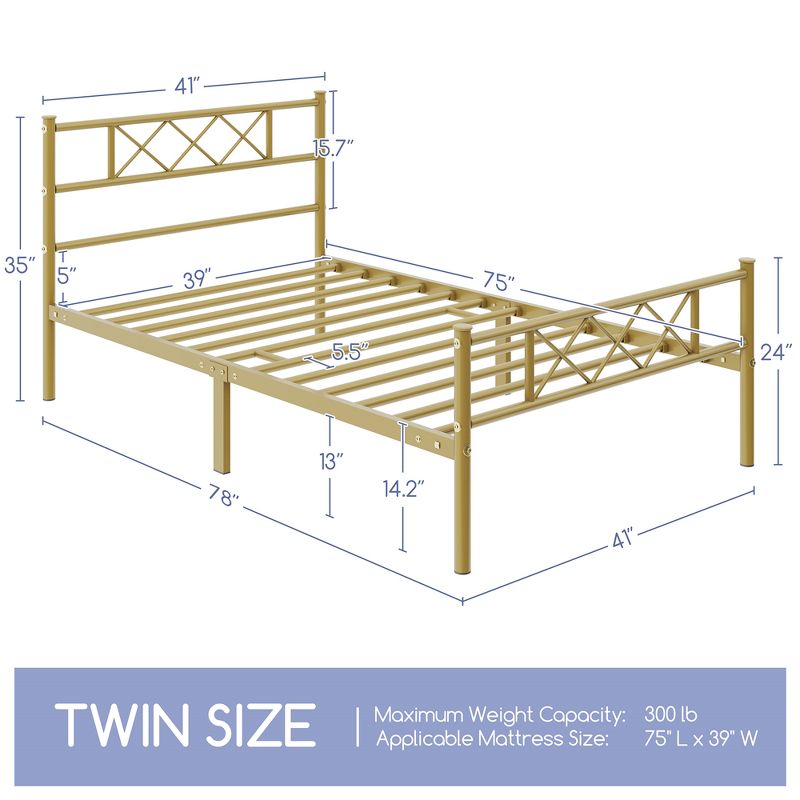 Yaheetech Simple Metal Bed Frame with Headboard&Footboard Slatted Bed Base, 3 of 8