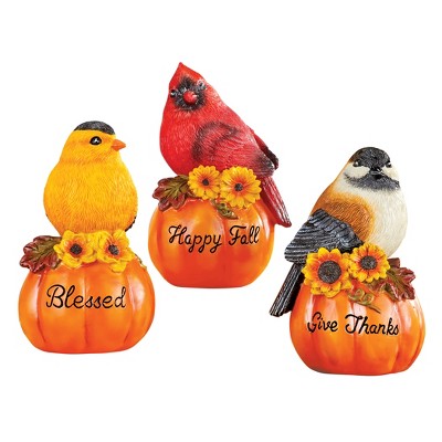 Collections Etc Hand-Painted Thanksgiving Autumn Birds - Set of 3 3.75 X 3 X 5.5 Orange