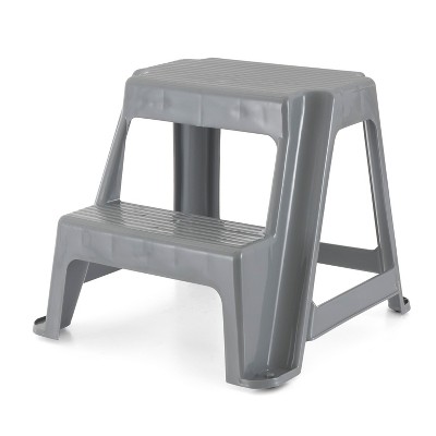 Gracious Living 16 inch Tall Plastic 2 Step Stool Portable Dual Step Ladder Foot Stool For Kitchen Bathroom Bedroom And Garage Gray Target