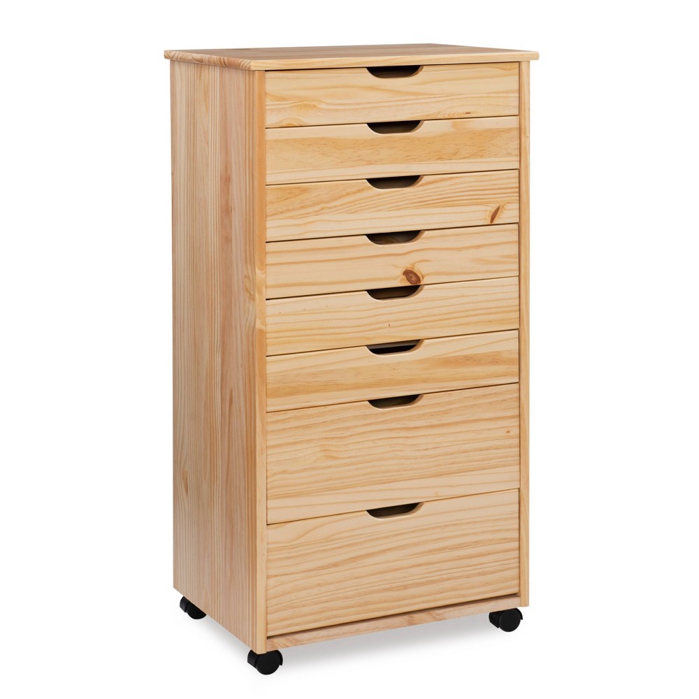 Photos - Other Furniture Linon Cary Transitional 8 Drawer Solid Wood Contoured Handle Cut Out Rolling Storage Cart Natural: Pine Frame, Farmhouse Sty 