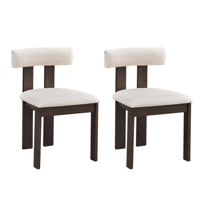 VYNXARIA Wooden Dining Chairs Set of 2, Modern Boucle Upholstered Kitchen Side Chairs,Mid Century Modern Kitchen Chairs,Dark Brown
