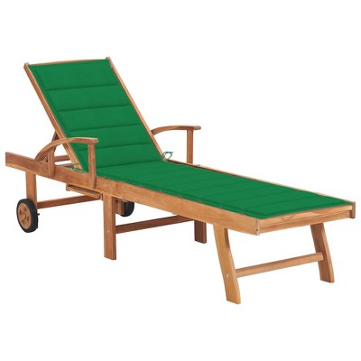 VidaXL Sun Lounger with Green Cushion Solid Teak Wood