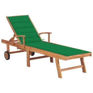 VidaXL Sun Lounger with Green Cushion Solid Teak Wood - 1 of 4