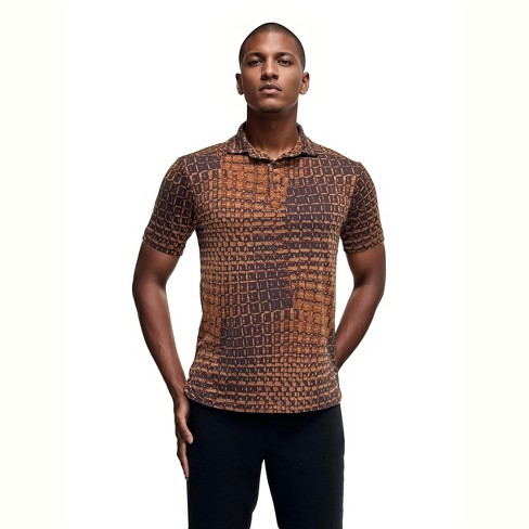 24seven men Wrinkle Resistant 3 Button Machine Washable Alligator Print Polo Shirt - image 1 of 3