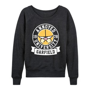 Women's - Garfield - Annoyed University Lightweight French Terry Wide Neck Long Sleeve Shirt - 1 of 4