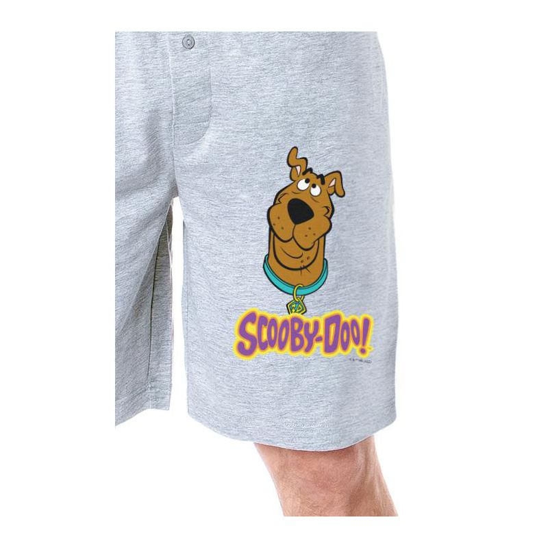 Scooby-Doo Mens' Cartoon Title Logo Face Character Sleep Pajama Shorts Grey, 2 of 4