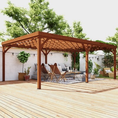 Large Brown Fir Wood Outdoor Pergola with Canopy