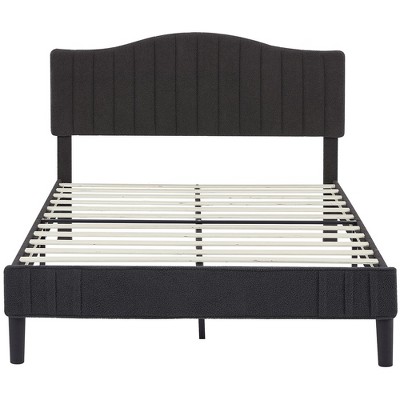 VECELO Bed Frame, Upholstered Platform Bed with Sheepskin Fabric Adjustable Headboard