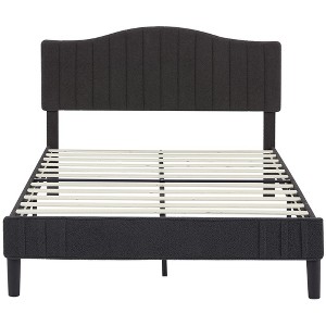 VECELO Bed Frame, Upholstered Platform Bed with Soft Teddy Fabric Adjustable Headboard, Beige/Gray - 1 of 4