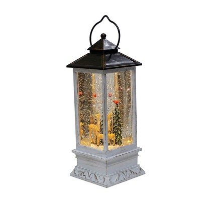 10-Inch White and Brown LED Deer and Tree Musical Lantern