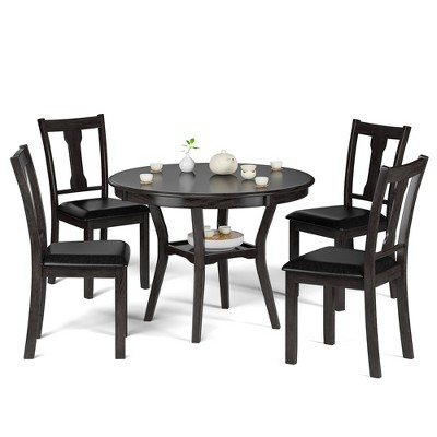 Costway 5-Piece Counter Round Dining Table Set Wooden Kitchen Modern Table and 4 Chairs