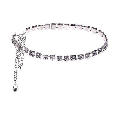 Anna-Kaci Women's Crystal Square Link Waist Chain with Adjustable Extender - Silver