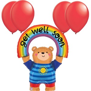 LoonBalloon 39 Inch Get Well Rainbow Bear Balloon with 4 Latex Balloons – Cheerful Get Well Soon Decoration - 1 of 3