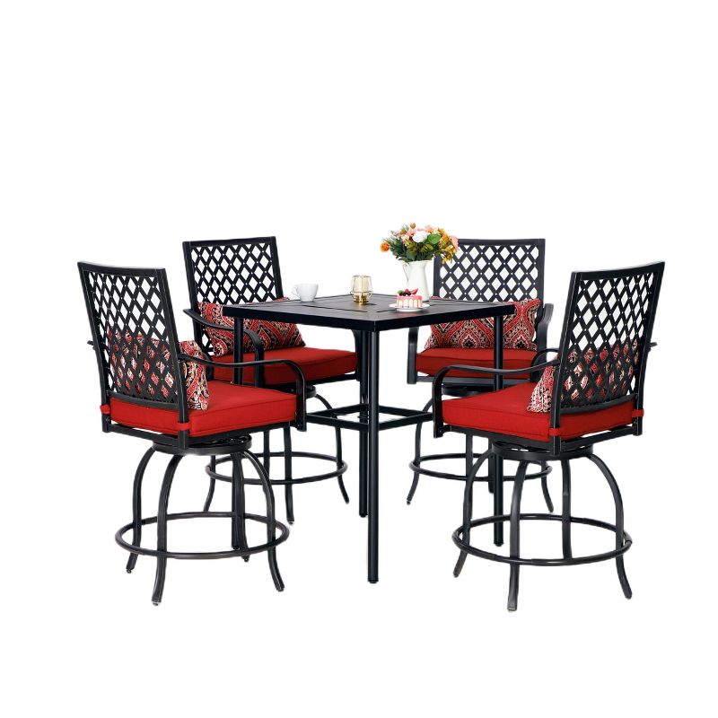 5pc Outdoor Set with Swivel Stools &#38; Cushions &#38; Square Metal Table - Captiva Designs, 3 of 16