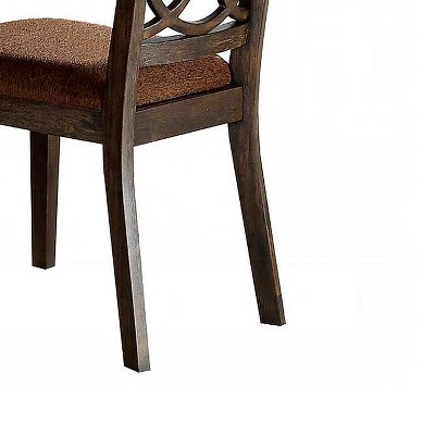 High-Back Brown Fabric Upholstered Side Chair in Espresso Wood - Set of 2
