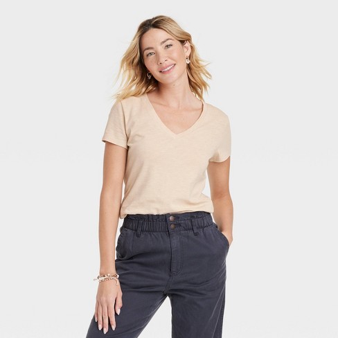 Women's Fitted Short Sleeve T-shirt Universal Thread™ Tan : Target