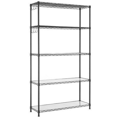 SONGMICS Kitchen Shelf, Metal Shelves, 5-Tier Wire Shelving Unit with 8  Hooks, Narrow Storage Rack with PP Shelf Liners, Height-Adjustable, for