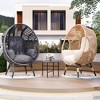 FURNIinspire Patio Accent Chairs Grid Style Wicker Weaving Patio Egg Chair With Rattan And Gray Cushion For Backyard, Garden, Gray, 34“*37"*54" - 2 of 4
