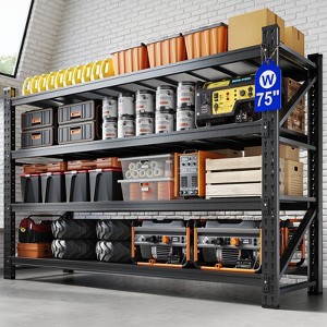 Mlezan Heavy Duty Shelves: 3000/5000 LBS Capacity, Black Metal Adjustable Storage for Garage or Warehouse. 48"W/71"W Industrial Shelving Unit. - 1 of 4