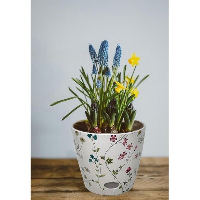 7" White and Multicolor Bamboo Fiber Self-Watering Pot