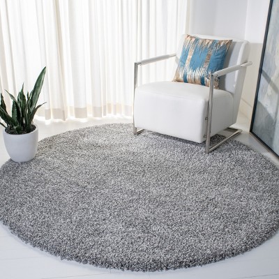 Gray Round Synthetic Shag Area Rug, 6'7"
